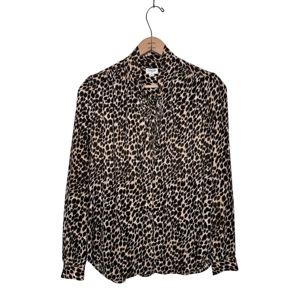 J. Crew Leopard Drapey Tie Neck Button Down Blouse Animal Print Brown Size XS - Picture 2 of 9